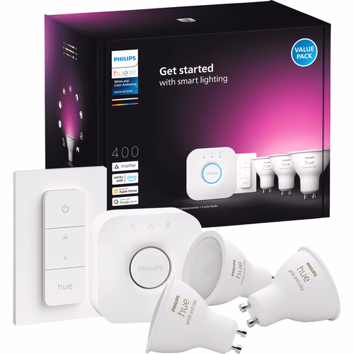 Philips Hue White and Color GU10 Starter Pack - 3 lampen + Bridge + Dimmer
