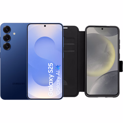 Samsung Galaxy S25 256GB Donkerblauw 5G + BlueBuilt Book Case Zwart