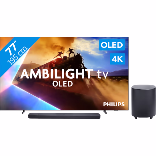Philips Ambilight 77'' OLED760 4K (2025) + JBL Bar 800 MK2 Zwart