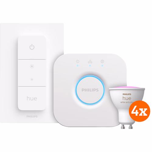 Philips Hue White and Color GU10 Starter Pack - 4 lampen + Bridge + Dimmer