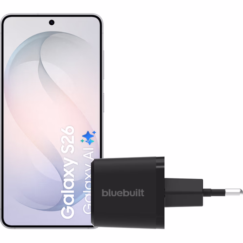 Samsung Galaxy S26 256GB Wit 5G + BlueBuilt Oplader 65 Watt Zwart