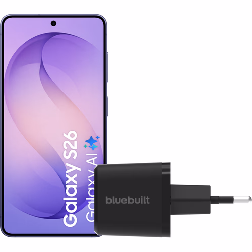 Samsung Galaxy S26 512GB Donkerblauw 5G + BlueBuilt Oplader 65 Watt Zwart