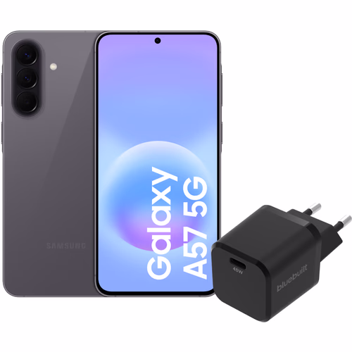 Samsung Galaxy A57 256GB Grijs 5G + BlueBuilt Oplader met Usb C Poort 45W Zwart