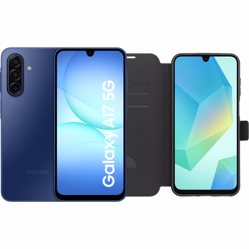 Samsung Galaxy A17 128GB Blauw 5G + BlueBuilt Book Case Zwart