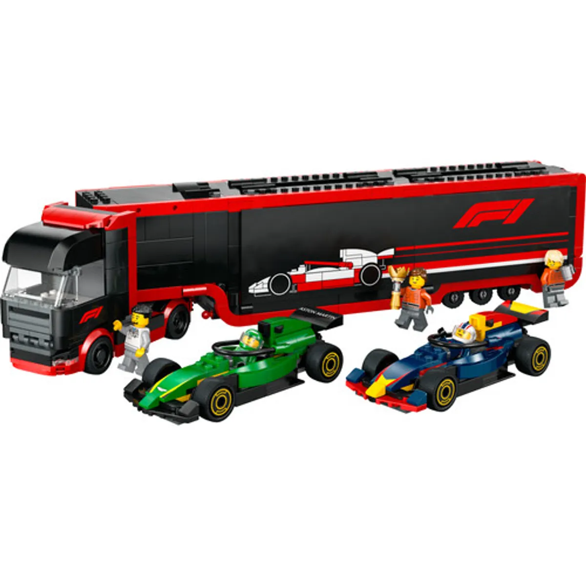 LEGO City F1 Truck met RB20 en AMR24 F1 auto's 60445