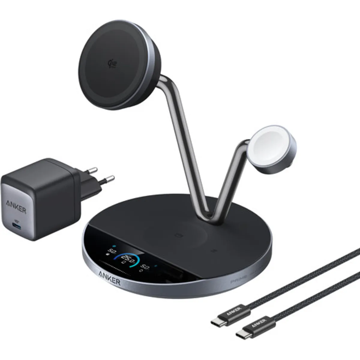 Anker Prime 3-in-1 MagGo en Qi2.2 Draadloze Oplader 25W Zwart
