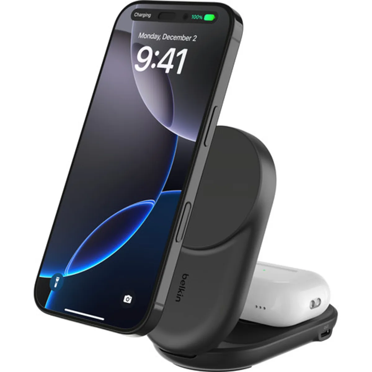 Belkin UltraCharge 2-in-1 MagSafe Draadloze Oplader met Standaard Qi2 25W Zwart