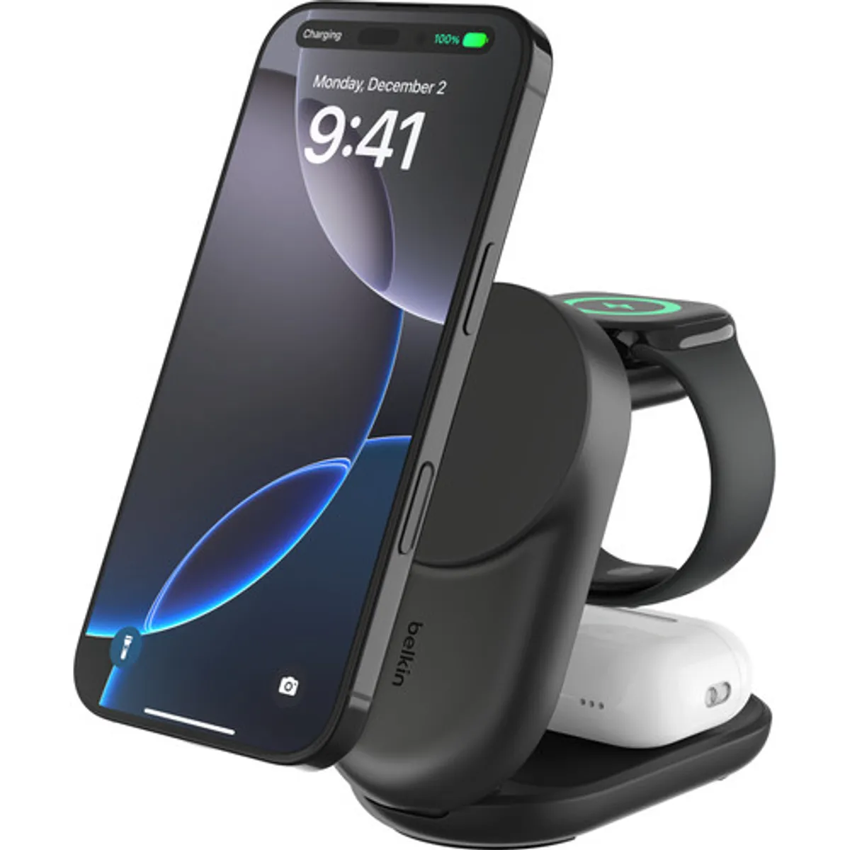 Belkin UltraCharge 3-in-1 MagSafe Draadloze Oplader met Standaard Qi2 25W Zwart