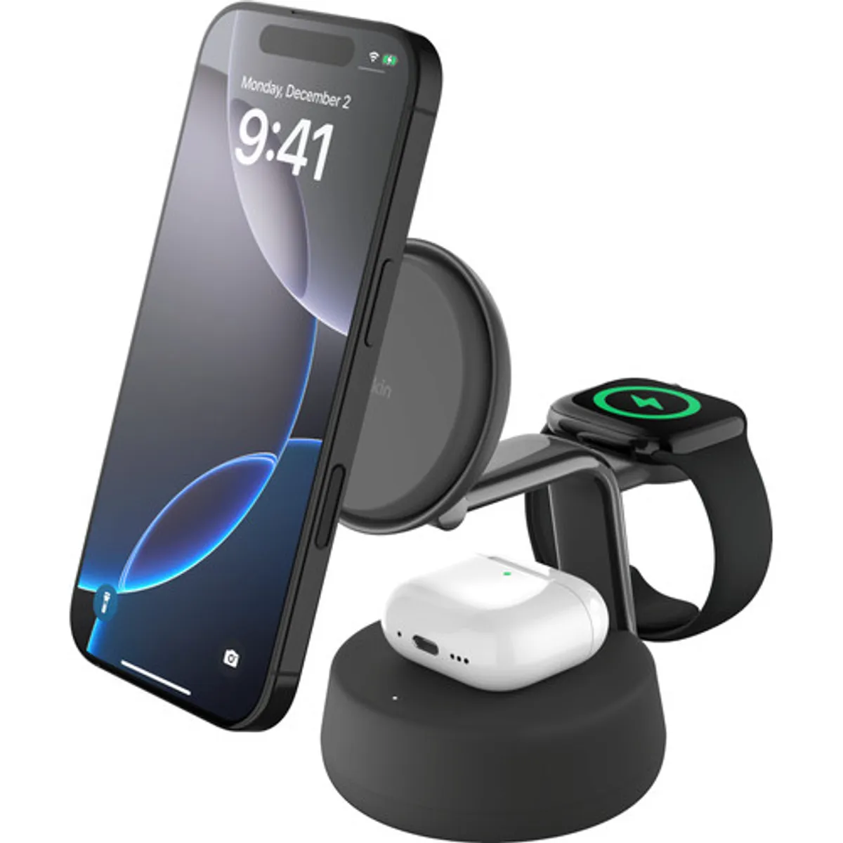 Belkin UltraCharge Pro 3-in-1 MagSafe Draadloze Oplader met Standaard Qi2 25W Zwart