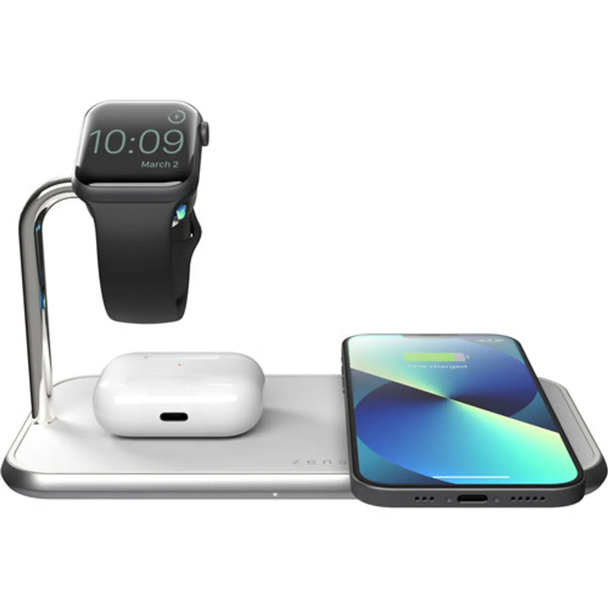 Zens Dual & Apple Watch Aluminium Draadloze Oplader 10W Wit