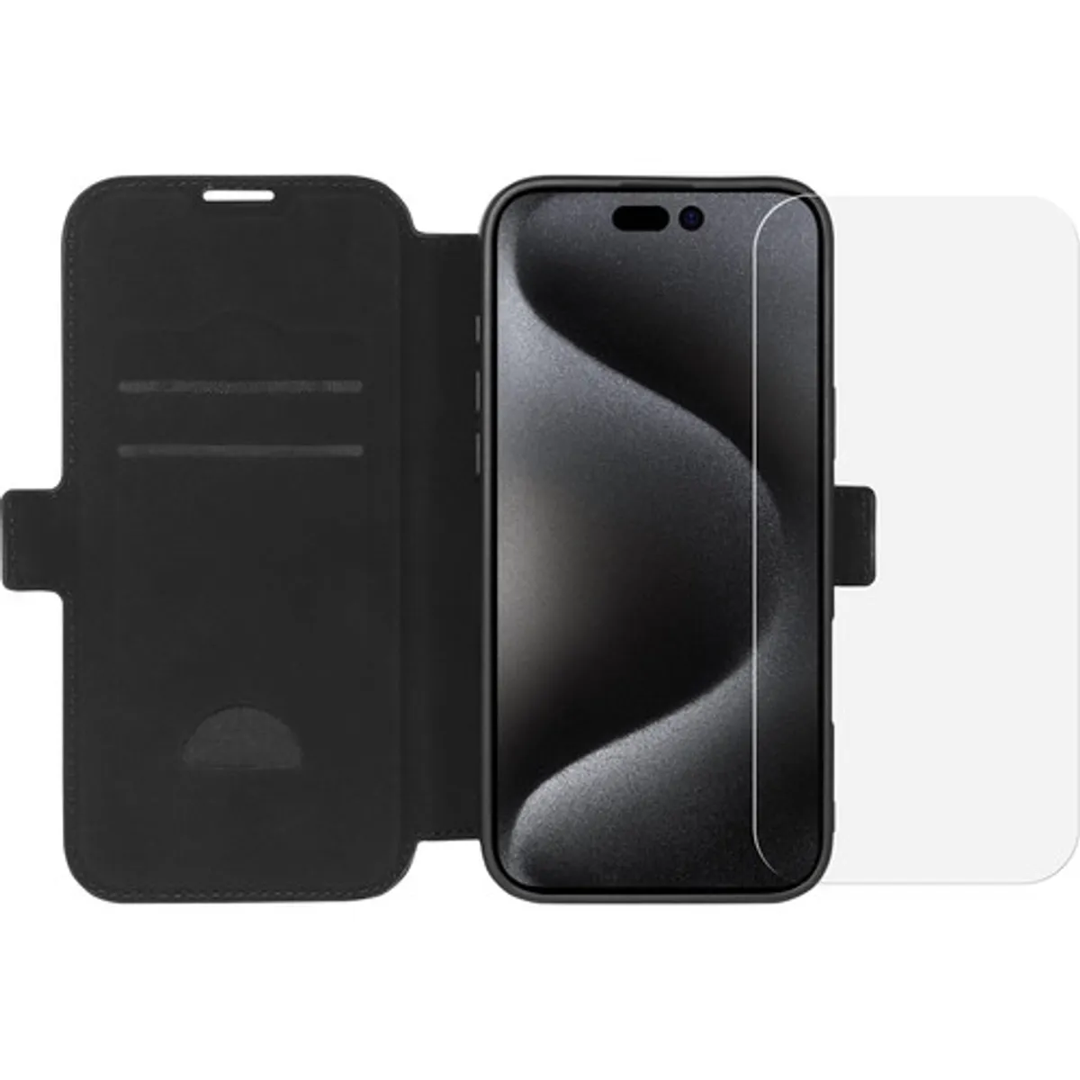 BlueBuilt Apple iPhone 16 Pro Max Book Case Leer Zwart + Screenprotector Glas