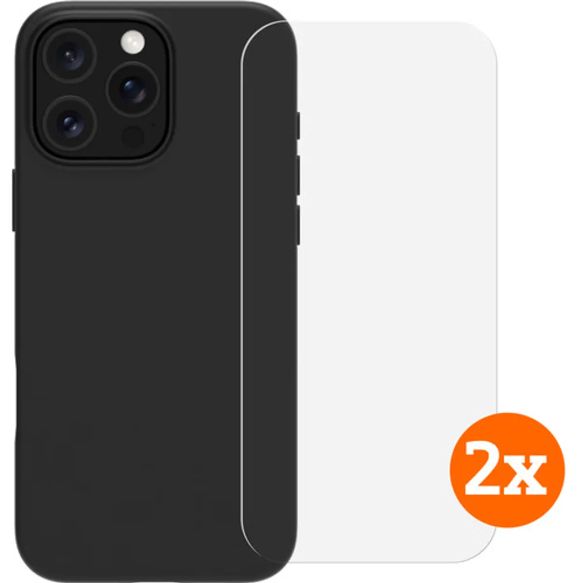 BlueBuilt Back Cover iPhone 16 Pro Zwart + Screenprotector Glas Duo Pack