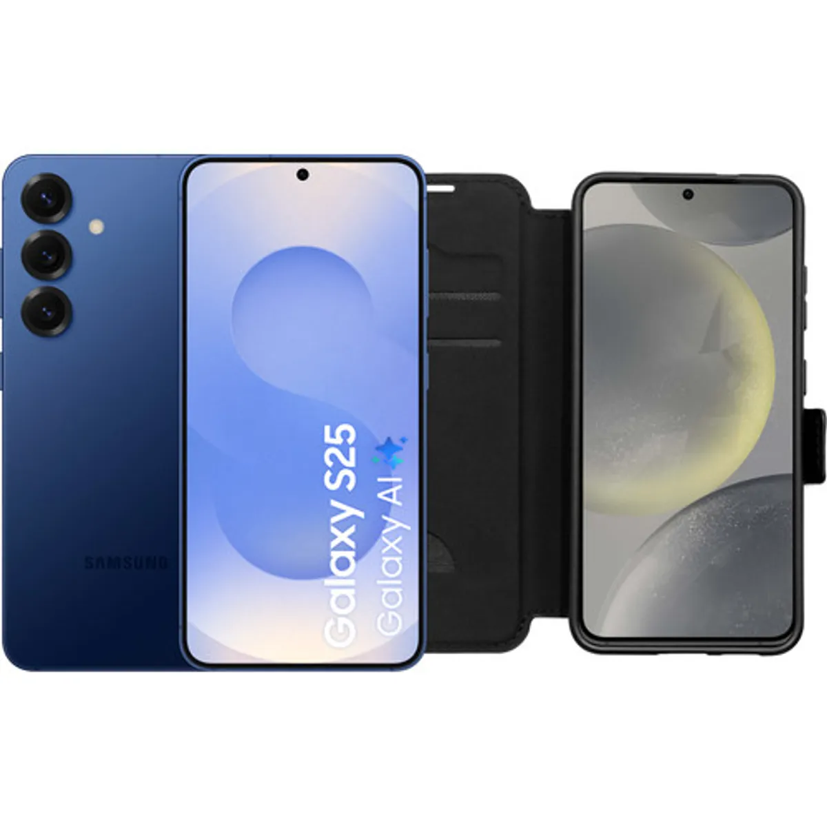 Samsung Galaxy S25 128GB Donkerblauw 5G + BlueBuilt Book Case Zwart