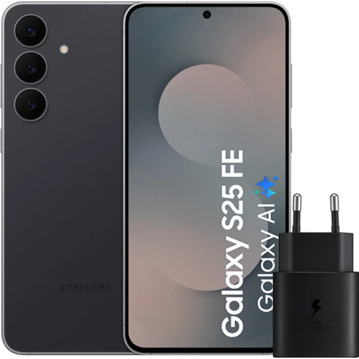 Samsung Galaxy S25 FE 256GB Zwart 5G + Samsung Oplader 25 Watt Zwart