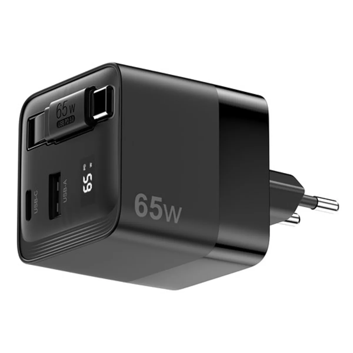 Sitecom 65W GaN Oplader met Uittrekbare Kabel