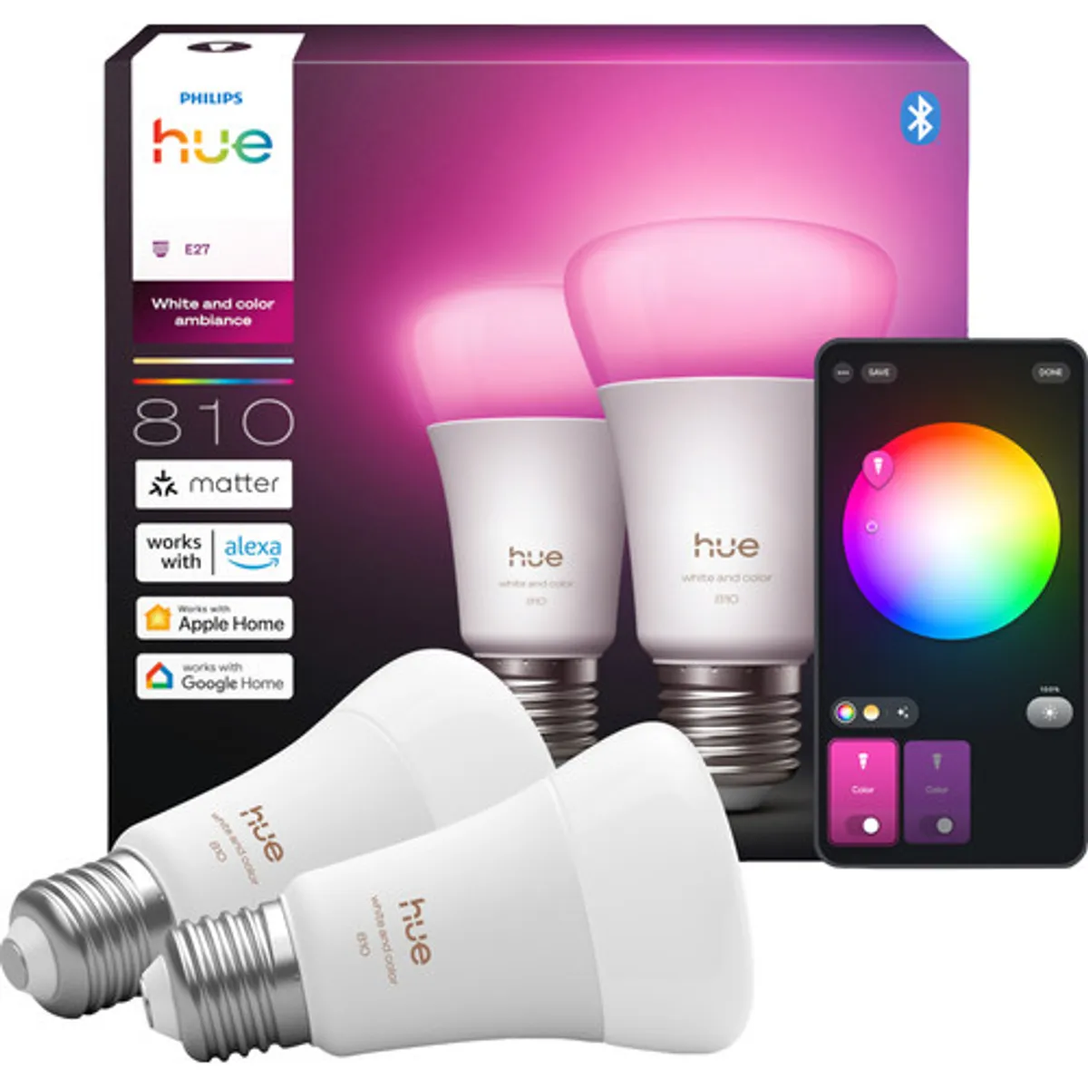 Philips Hue A60 White and Color E27 810lm 2-pack