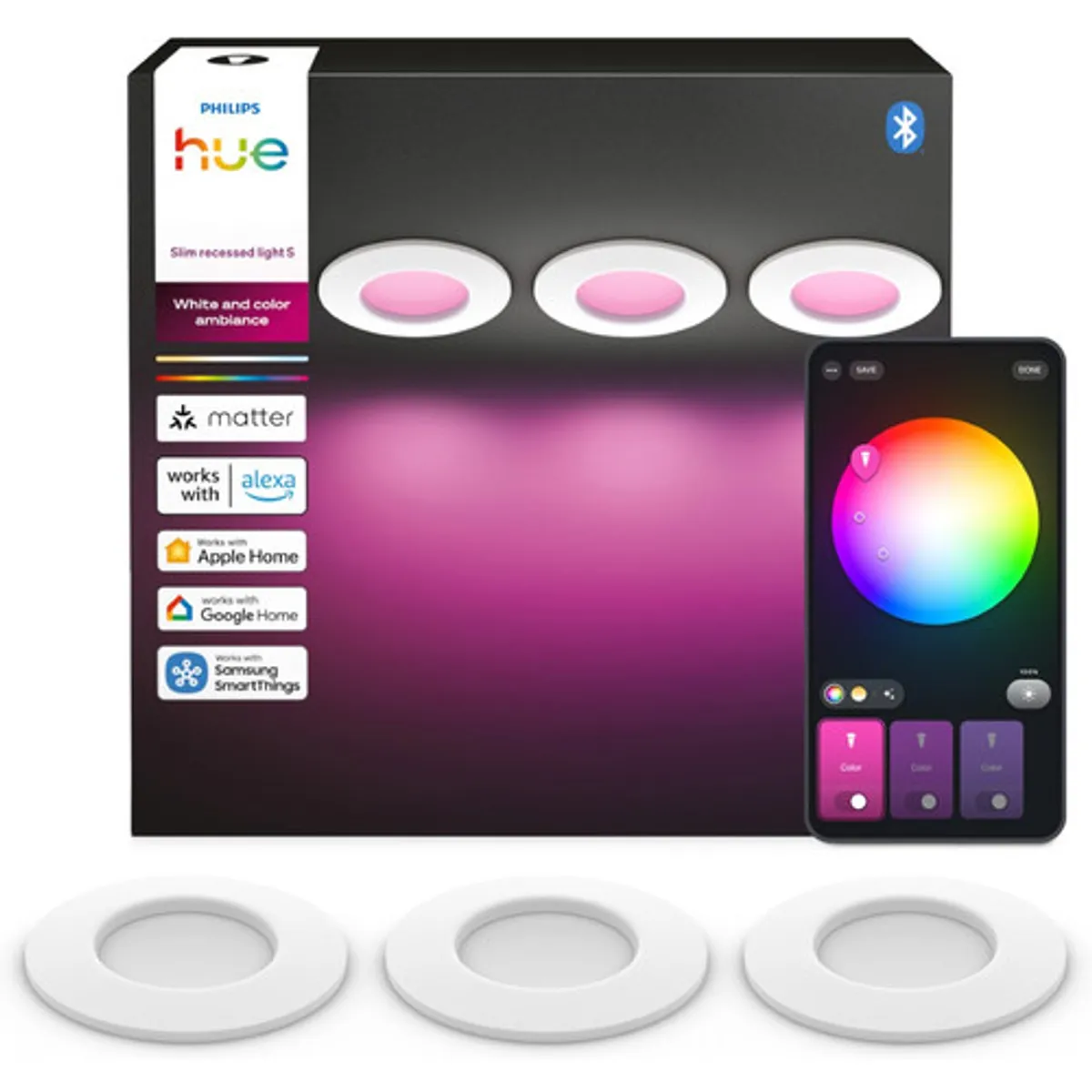 Philips Hue Inbouwspot Slim 3-Pack - White and Color - 90mm - Wit
