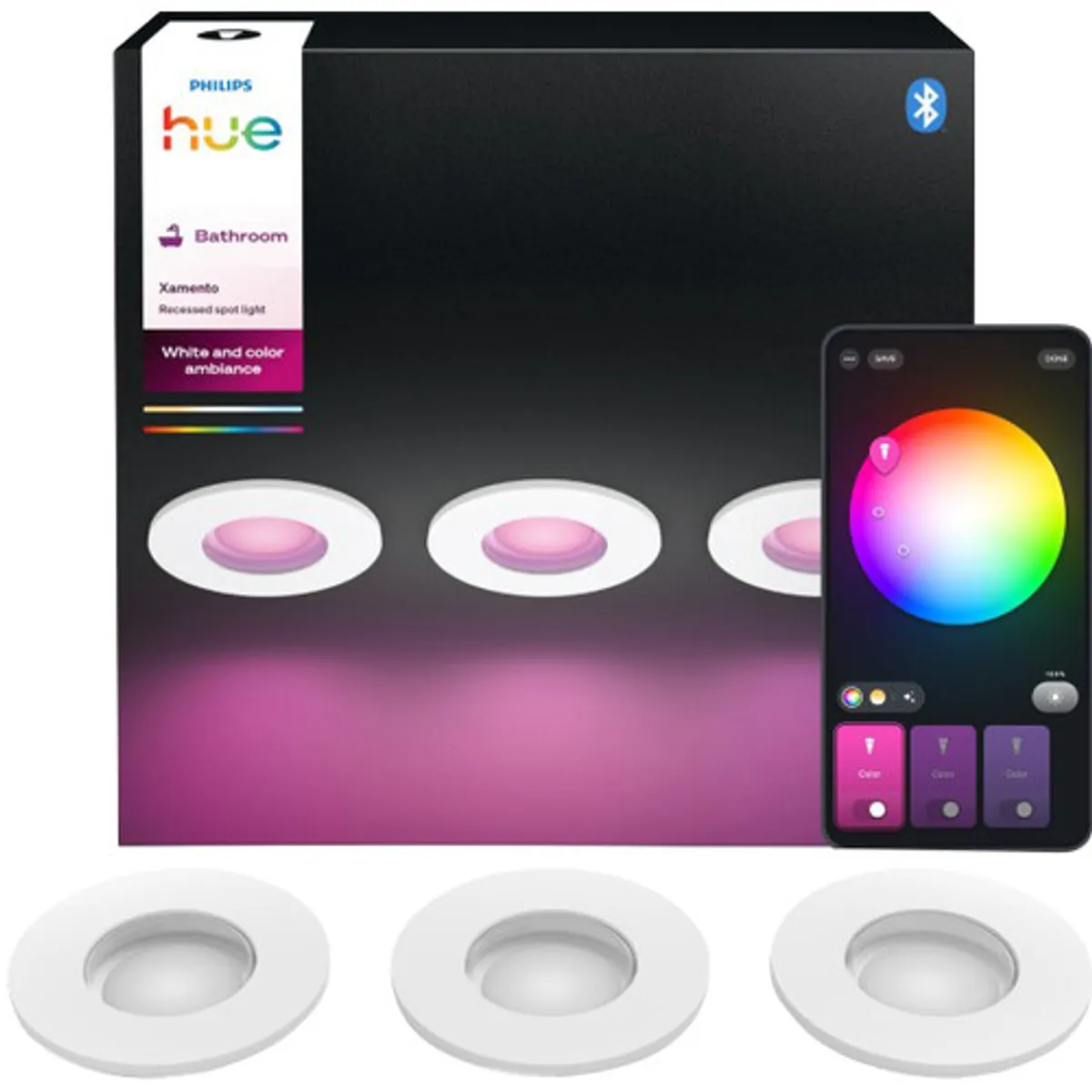 Philips Hue Xamento badkamerinbouwspot White and Color Wit 3-pack
