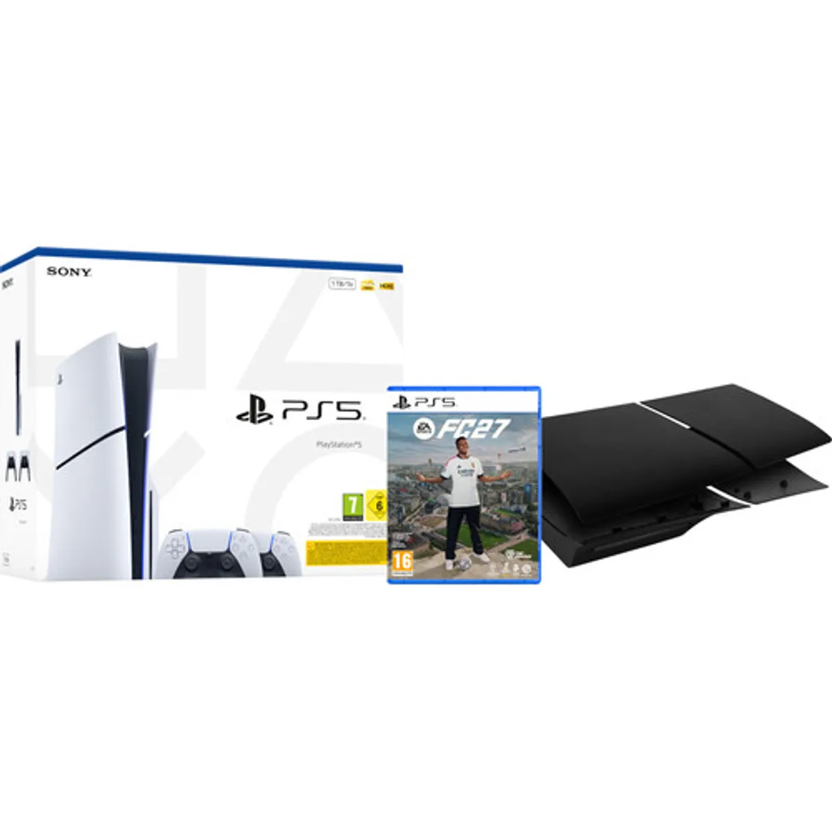 PlayStation 5 Slim Disc Edition + FC 27 + Covers Zwart + Extra Controller Wit