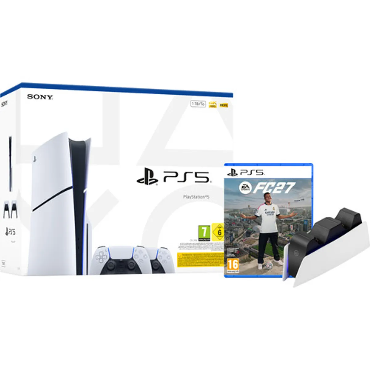 PlayStation 5 Slim Disc Edition + FC 27 + Extra Controller Wit + Oplaadstation