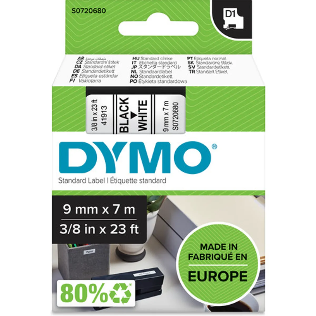 DYMO D1 9mm x 7m Zwart Wit Labels