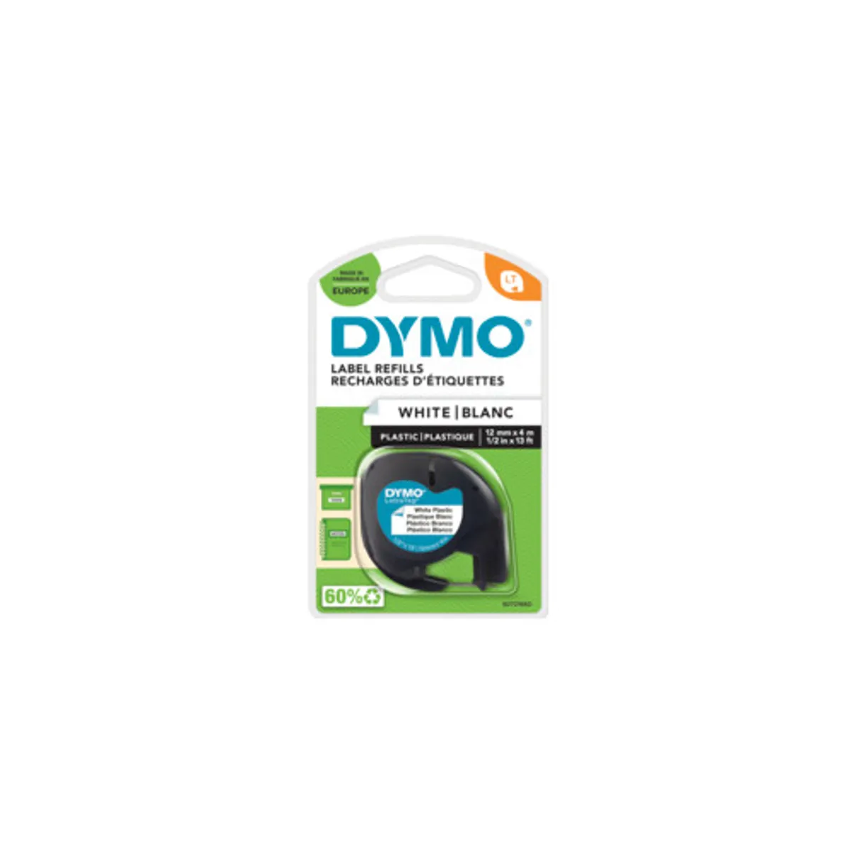 DYMO LetraTag 12mm x 4m Zwart Wit Labels