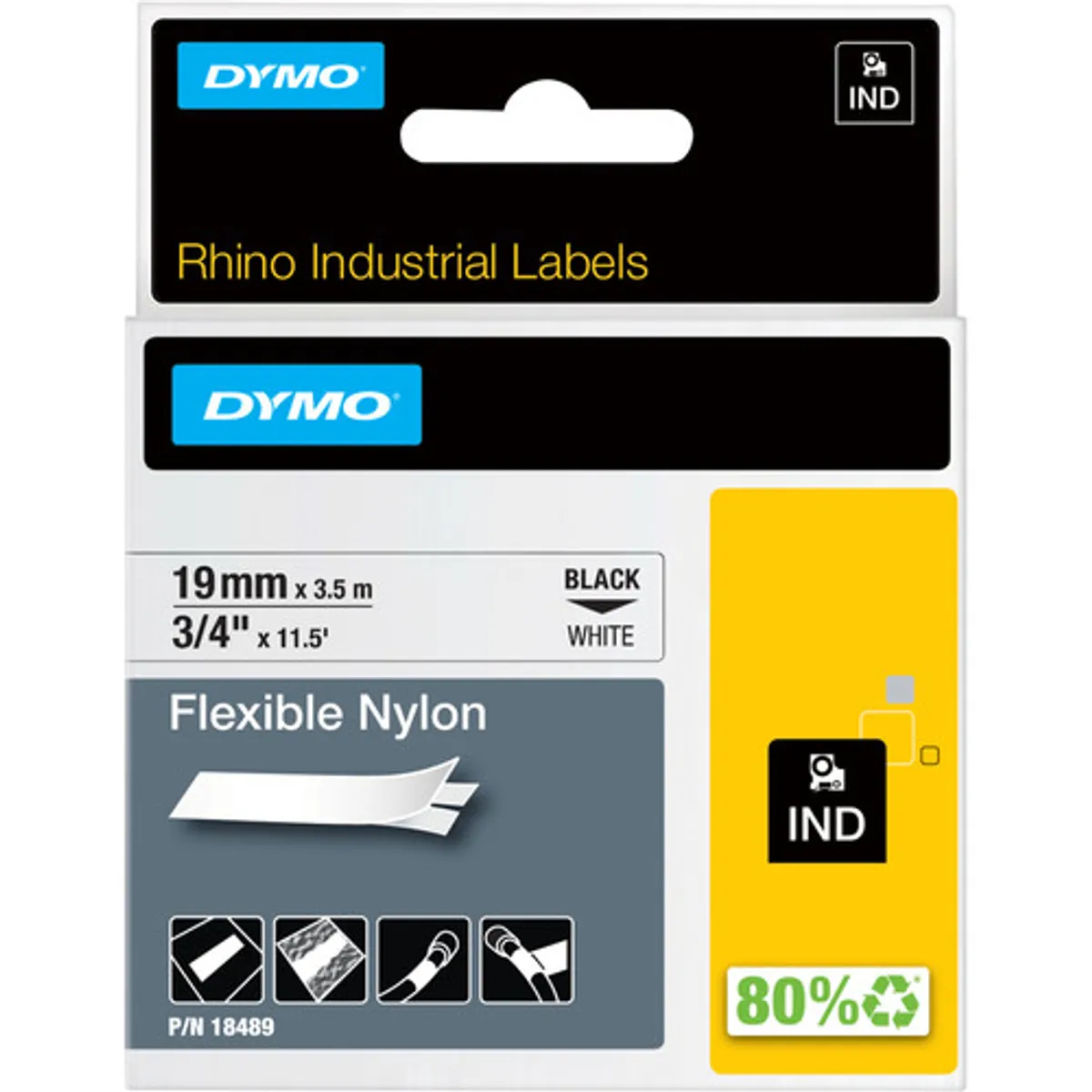 DYMO Rhino 19mm x 3,5m Zwart Wit Nylon Labels