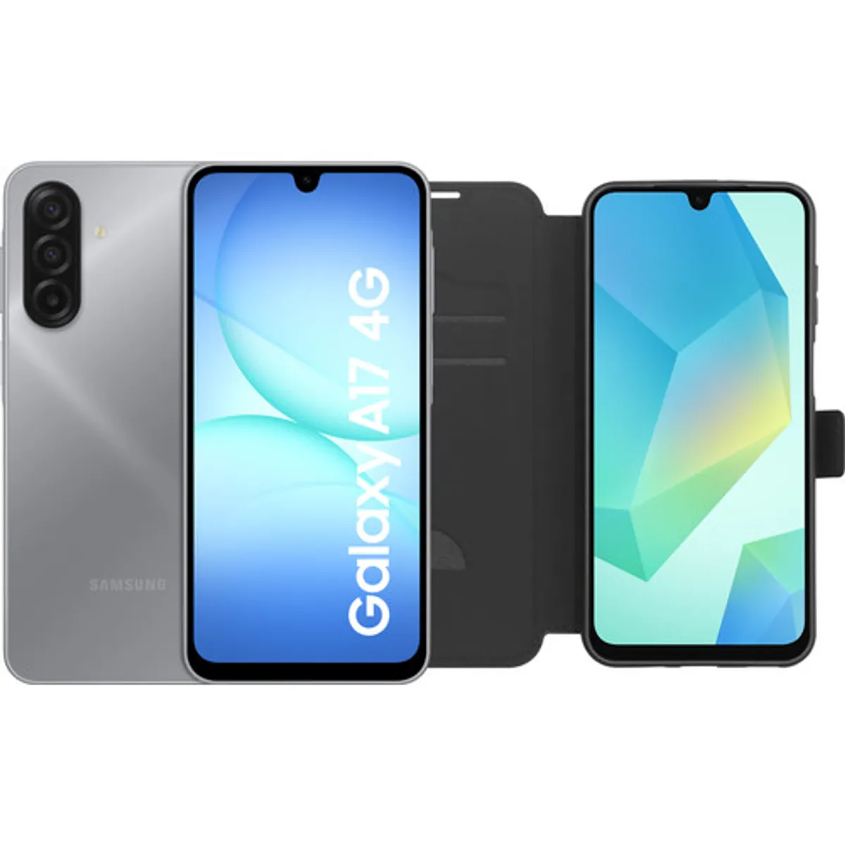 Samsung Galaxy A17 128GB Grijs 4G + BlueBuilt Book Case Zwart