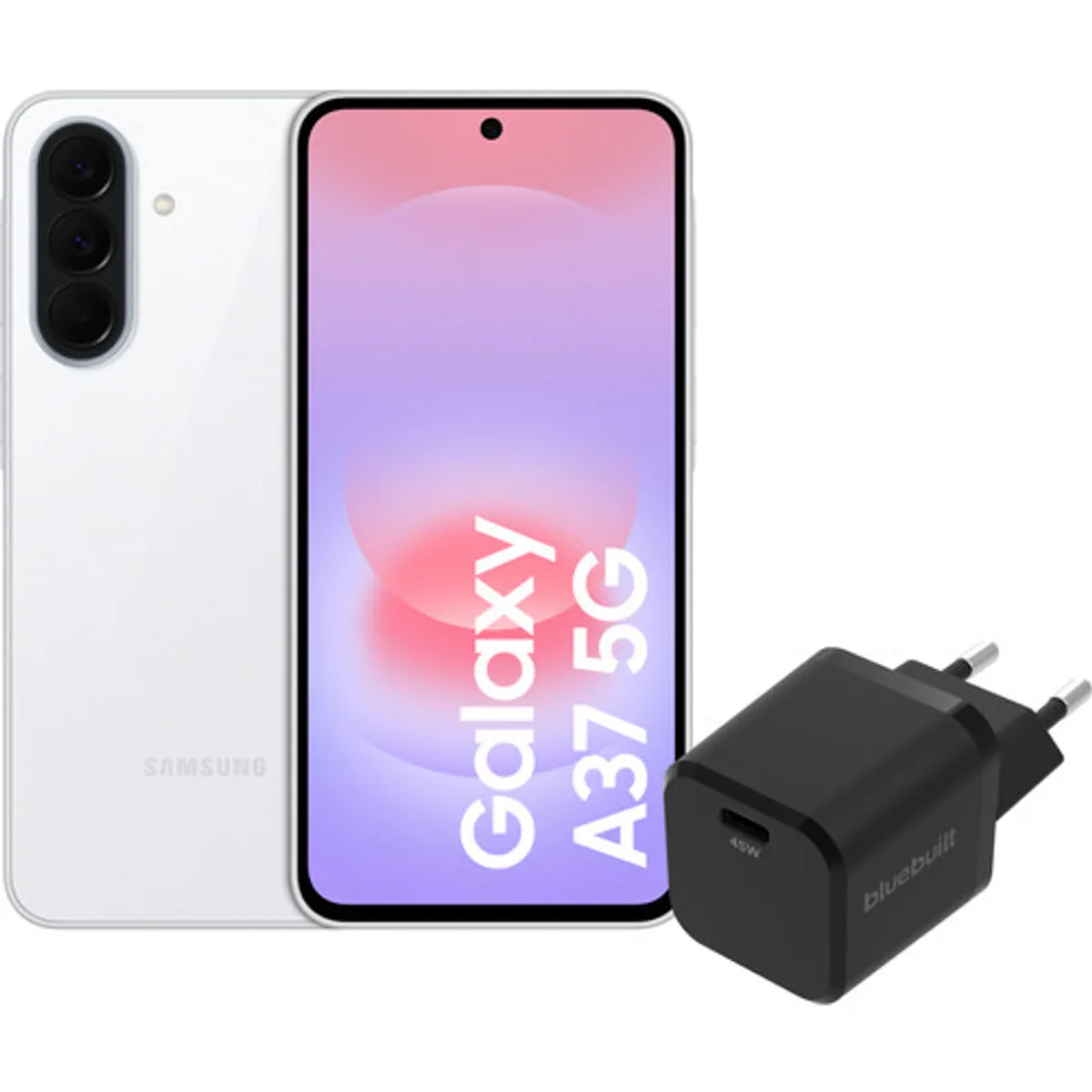 Samsung Galaxy A37 128GB Wit 5G + BlueBuilt Oplader met Usb C Poort 45W Zwart