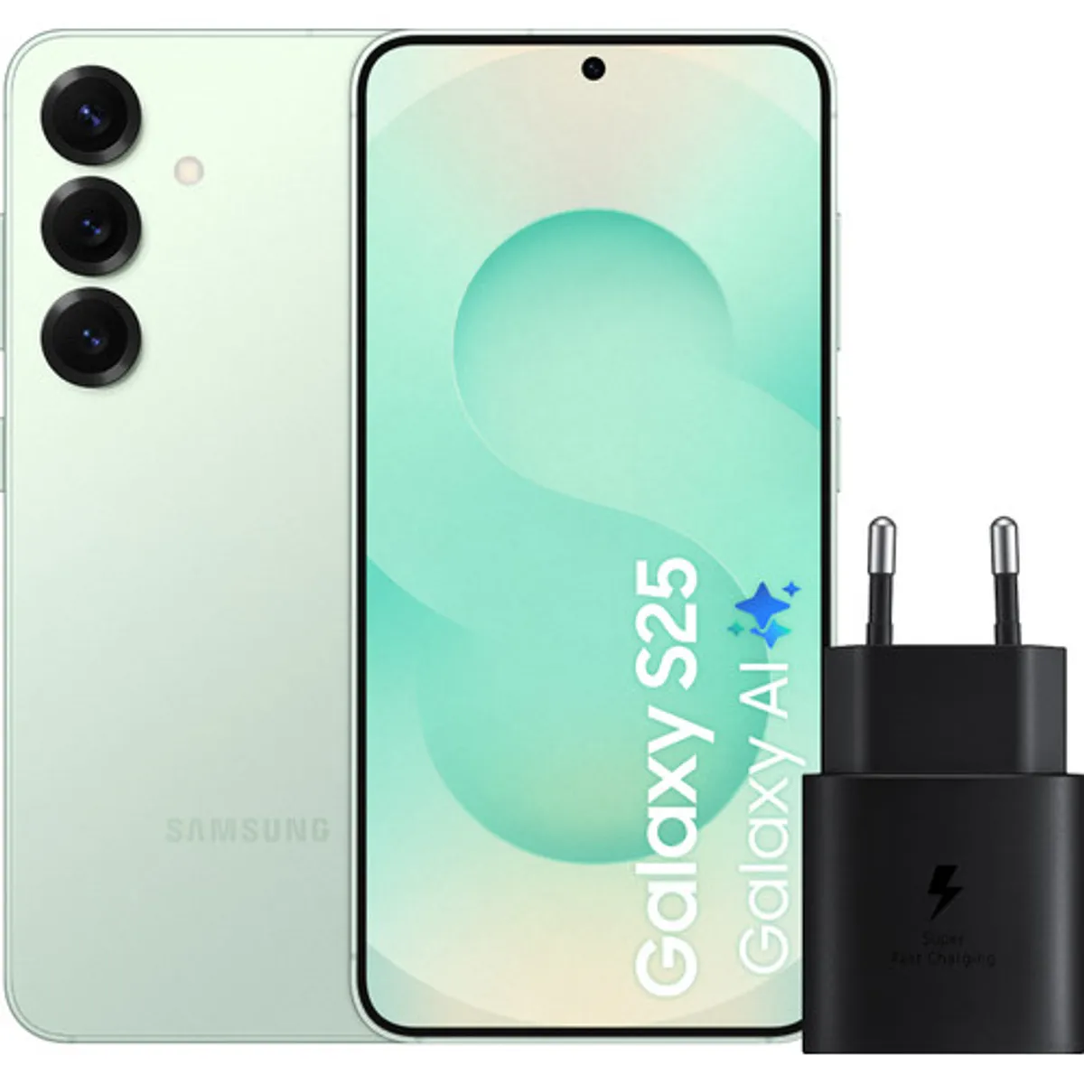 Samsung Galaxy S25 256GB Mint 5G + Samsung Oplader 25 Watt Zwart