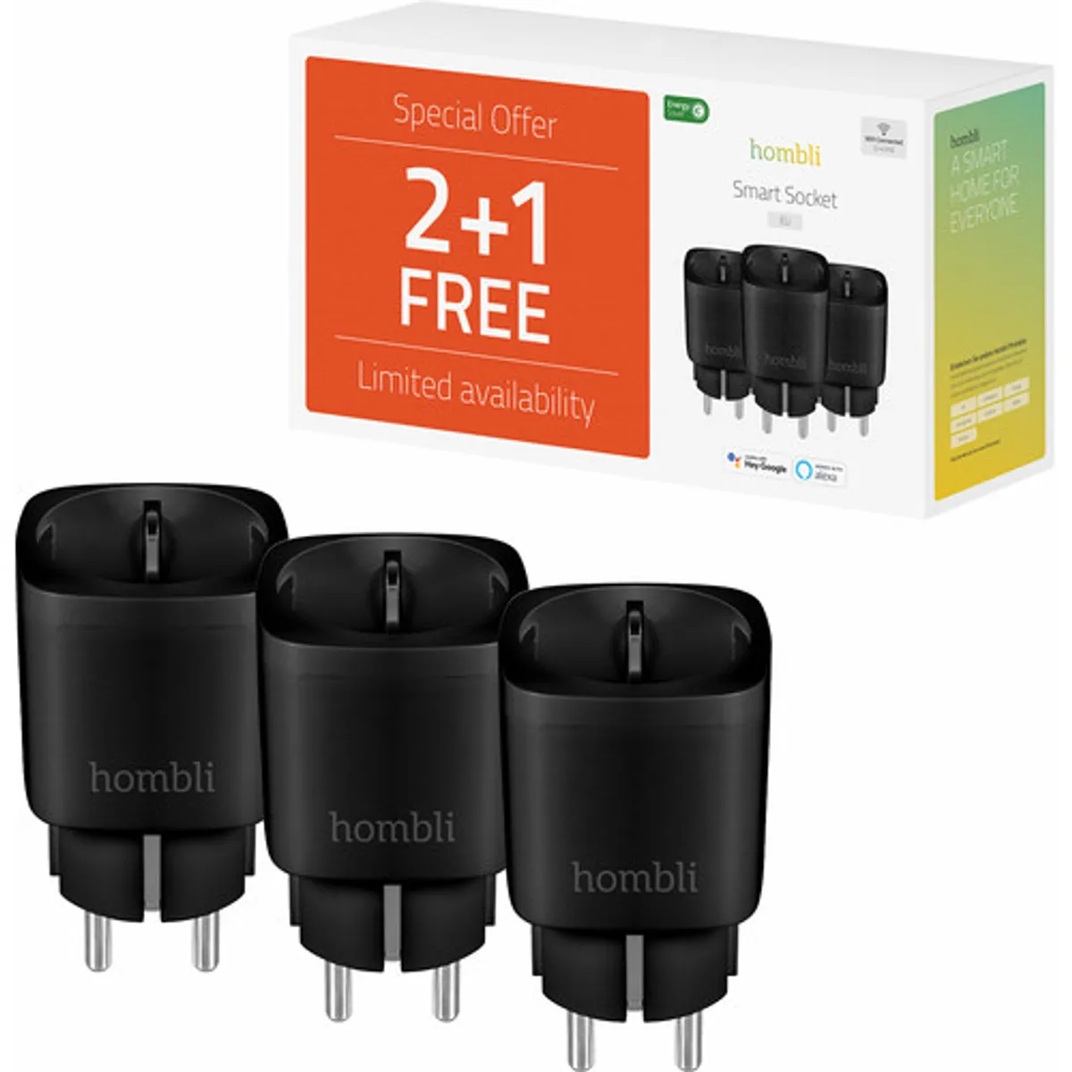 Hombli Slimme Stekker Zwart 3-Pack