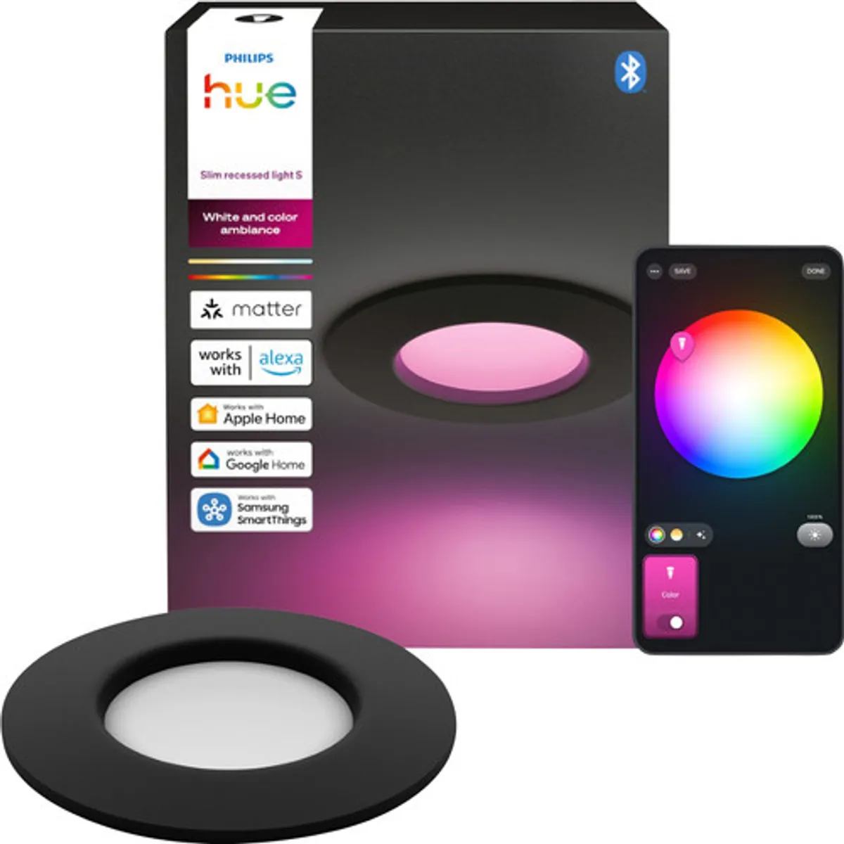 Philips Hue Inbouwspot Slim - White and Color - 90mm - Zwart