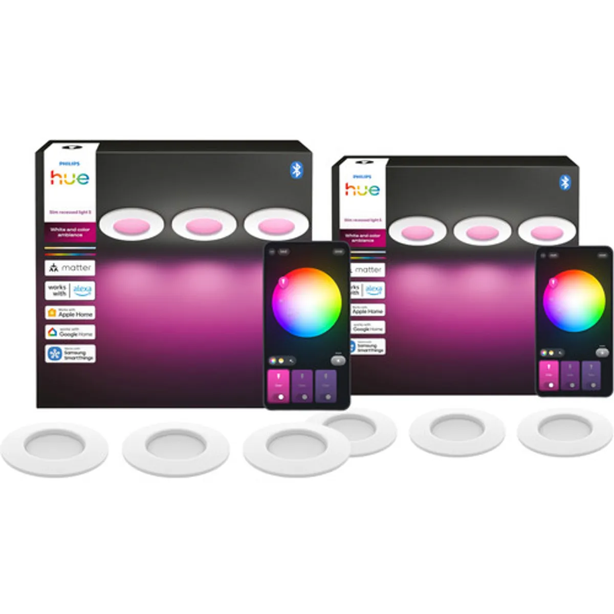 Philips Hue Inbouwspot Slim 6-Pack - White and Color - 90mm - Wit