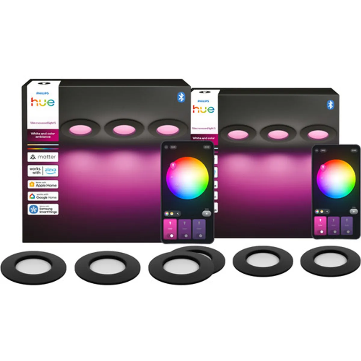 Philips Hue Inbouwspot Slim 6-Pack - White and Color - 90mm - Zwart