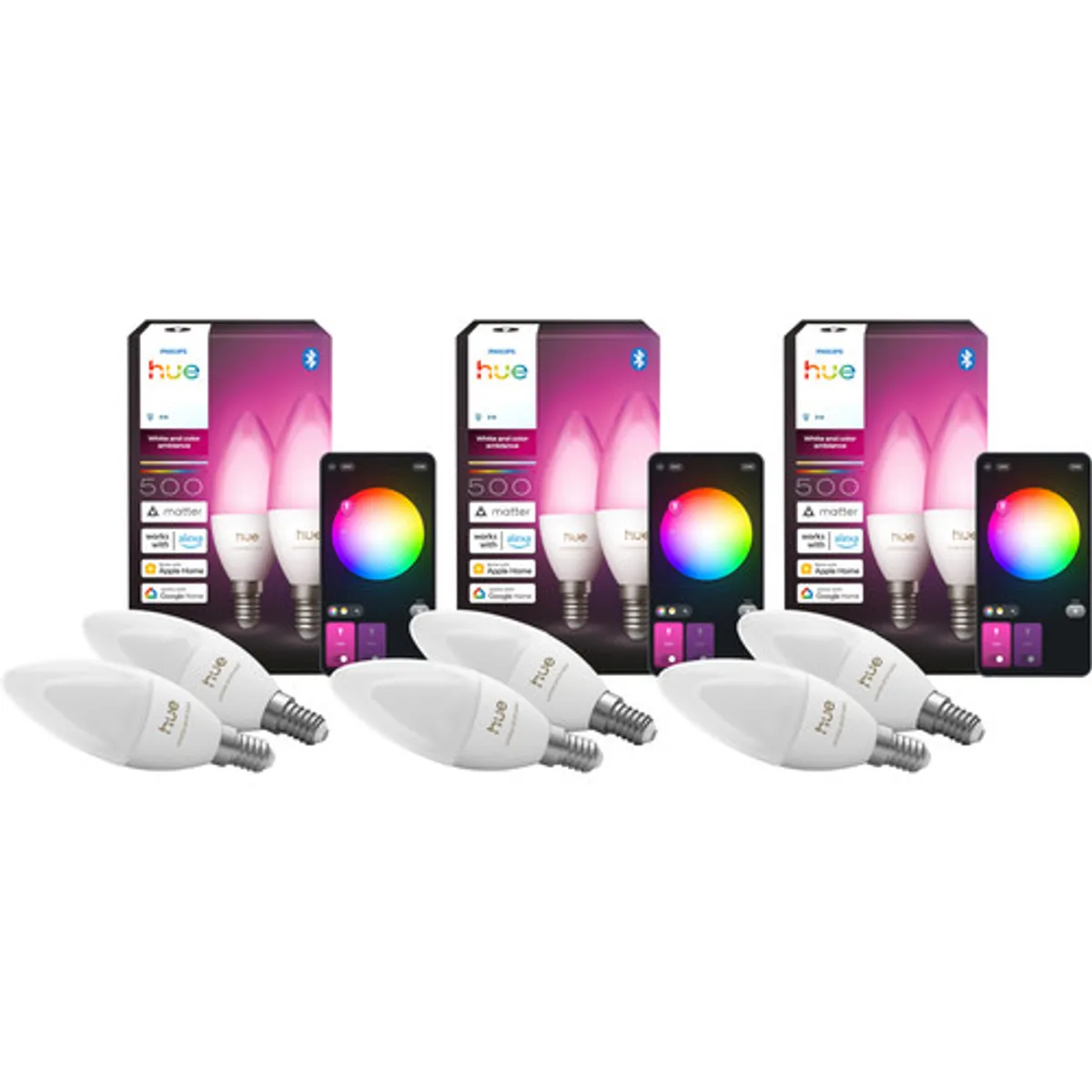 Philips Hue Kaarslamp White and Color E14 6-Pack