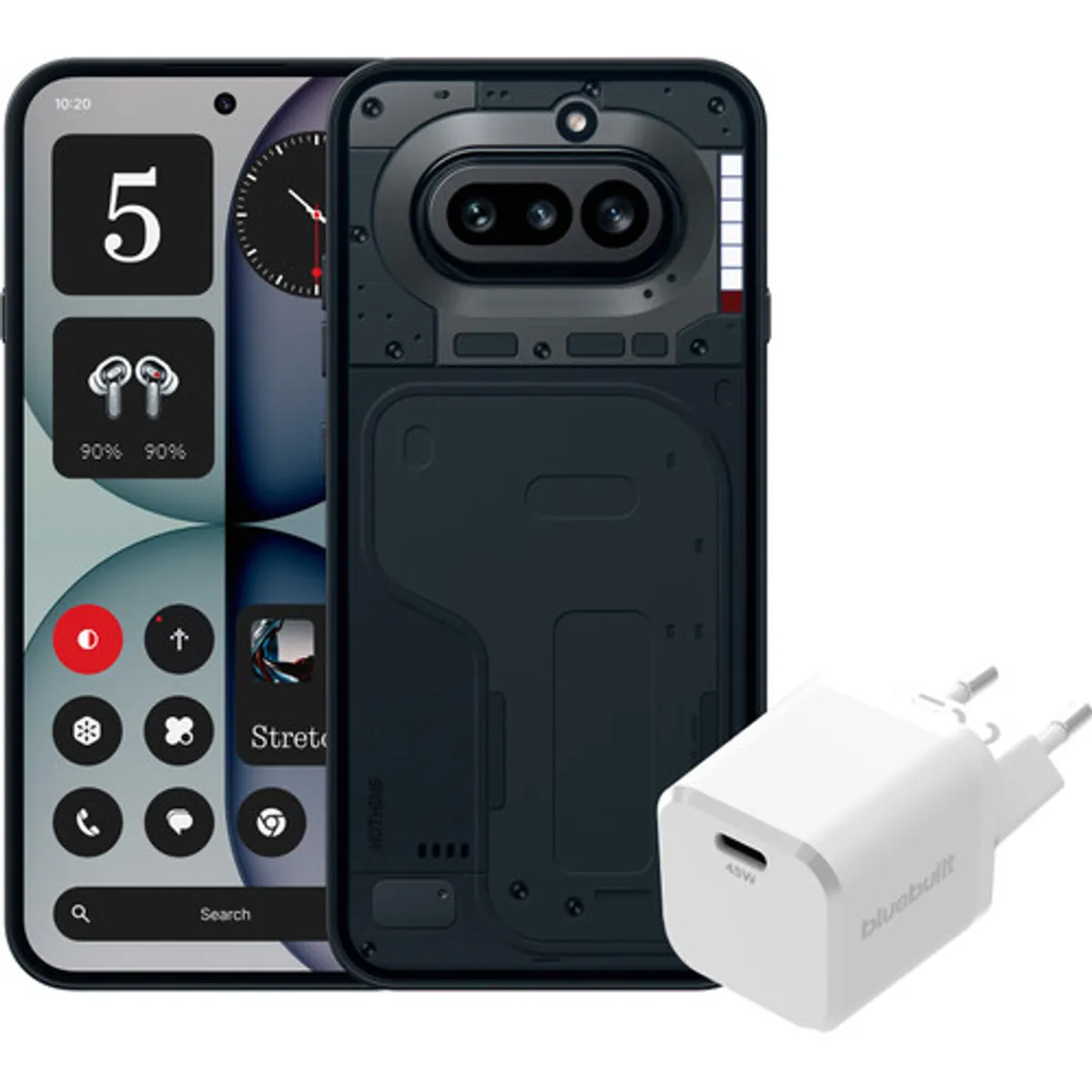 Nothing Phone (4a) 128GB Zwart 5G + BlueBuilt Oplader met Usb C Poort 45W Wit