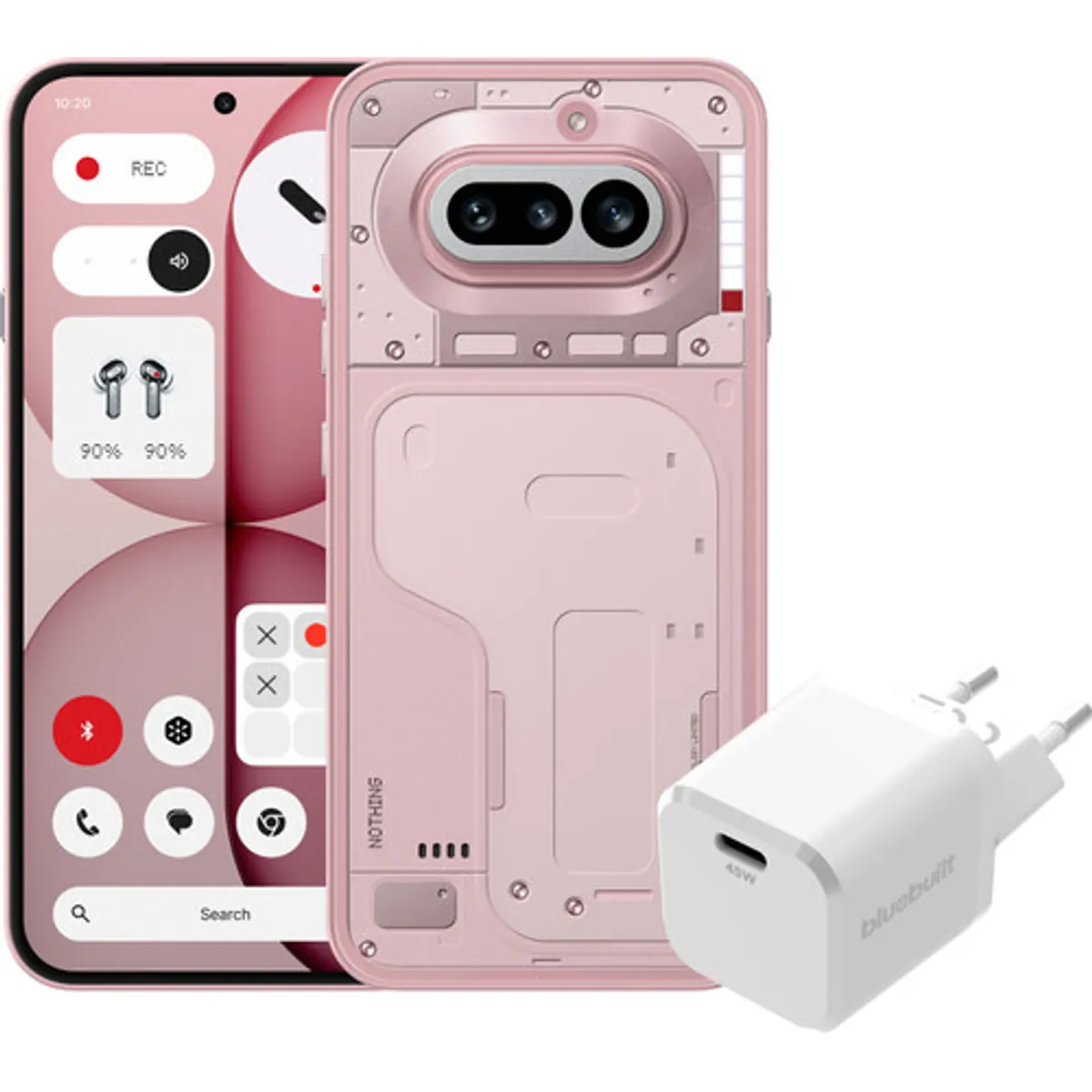 Nothing Phone (4a) 256GB Roze 5G + BlueBuilt Oplader met Usb C Poort 45W Wit