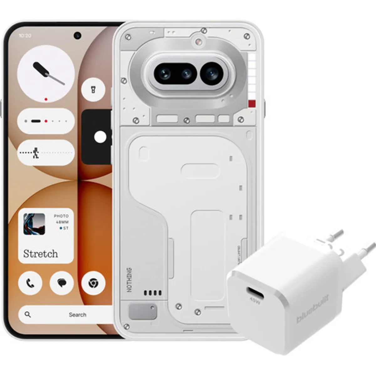 Nothing Phone (4a) 256GB Wit 5G + BlueBuilt Oplader met Usb C Poort 45W Wit