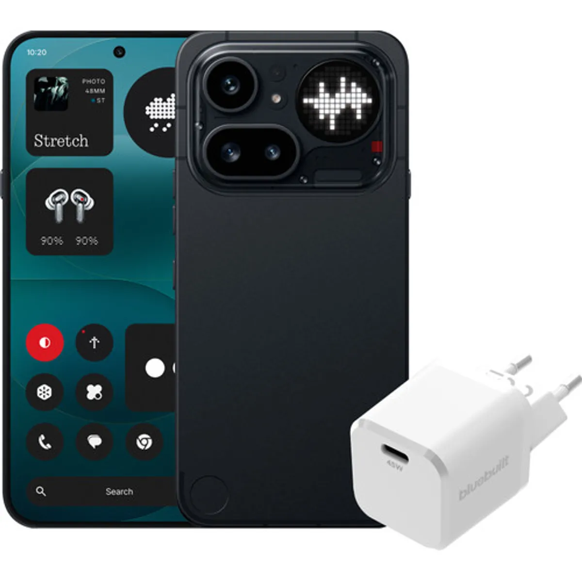 Nothing Phone (4a) Pro 256GB Zwart 5G + BlueBuilt Oplader met Usb C Poort 45W Wit
