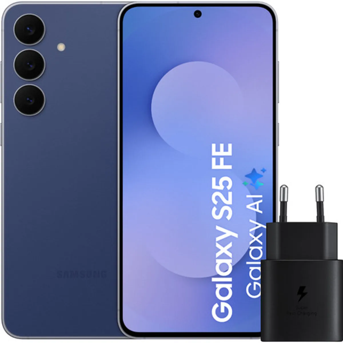 Samsung Galaxy S25 FE 256GB Donkerblauw 5G + Samsung Oplader 25 Watt Zwart