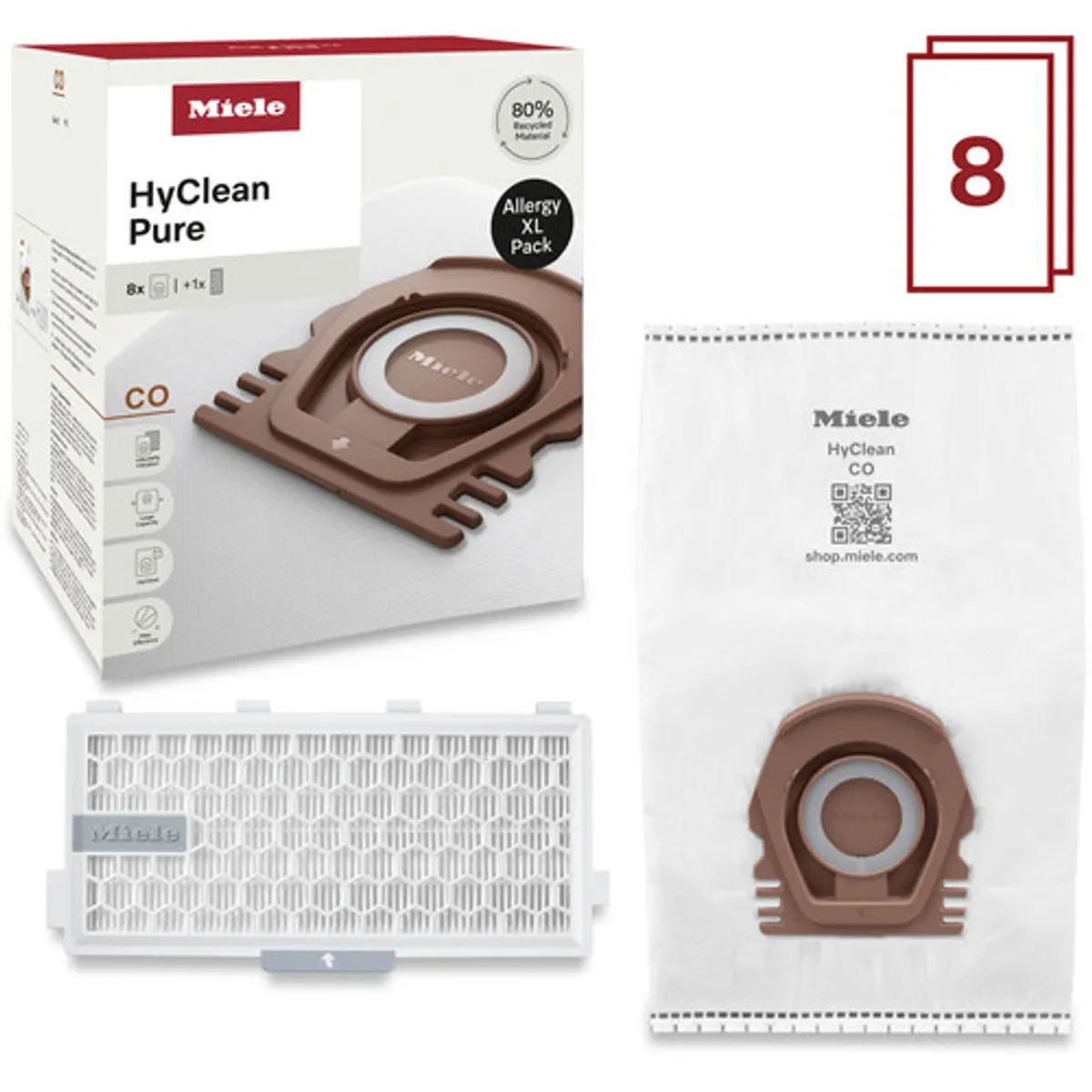 Miele Stofzuigerzakken HyClean Pure CO XL-Pack (8 stuks)