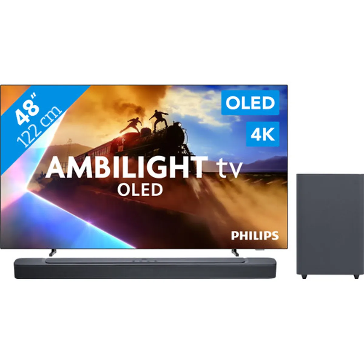 Philips Ambilight 48'' OLED760 4K (2025) + JBL Bar 2.1 Deep Bass MK2 Zwart