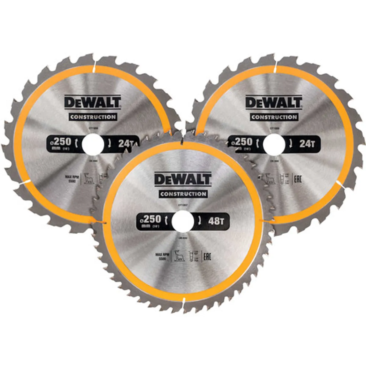 DeWalt Cirkelzaagbladenset 250mm 3-delig 24T (2x), 48T