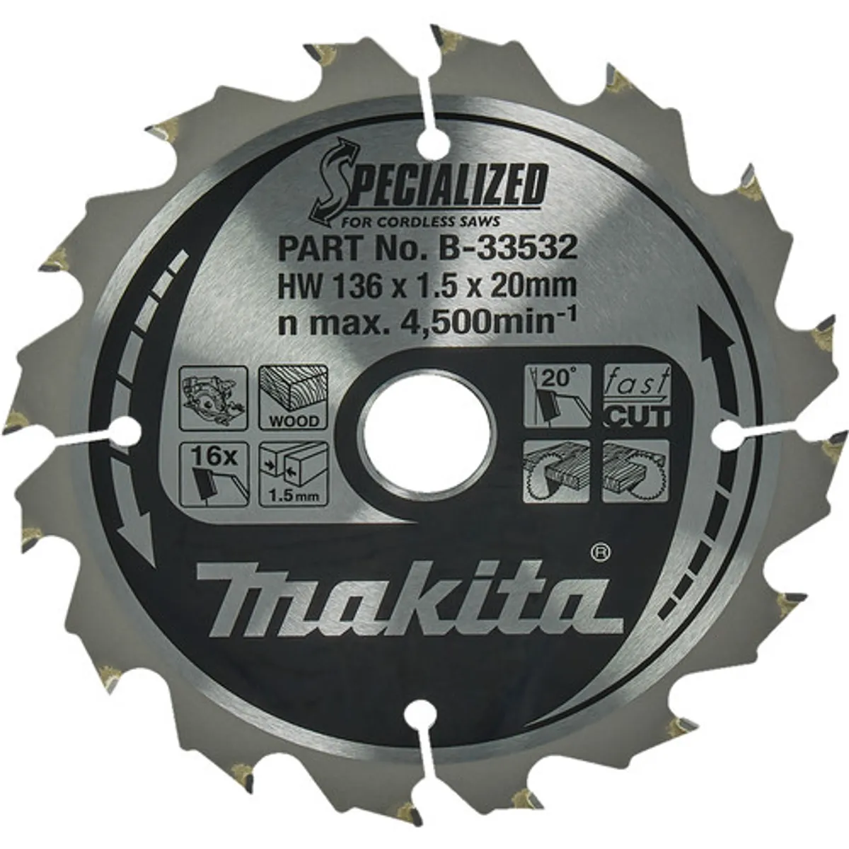 Makita Cirkelzaagblad Hout Specialized 136x20x1,5 16T